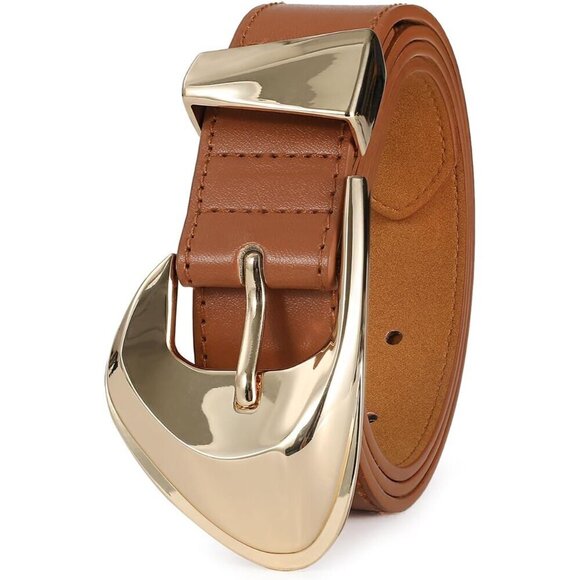 Women\'s Synthetic Leather Waist Belt for Jeans Dresses Adjustable Gold Buckle main image 5
